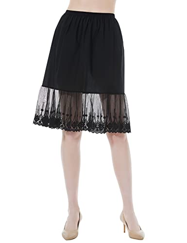 BEAUTELICATE Unterrock Damen Baumwolle Lang Unterrock für Kleid mit Spitze für Dirndl Durchsichtige Kleider Antistatisch Petticoat Halbrock (Schwarz - 60cm, S) von BEAUTELICATE