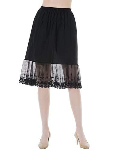 BEAUTELICATE Unterrock Damen Baumwolle Lang Unterrock für Kleid mit Spitze für Dirndl Durchsichtige Kleider Antistatisch Petticoat Halbrock (Schwarz - 60cm, XL) von BEAUTELICATE