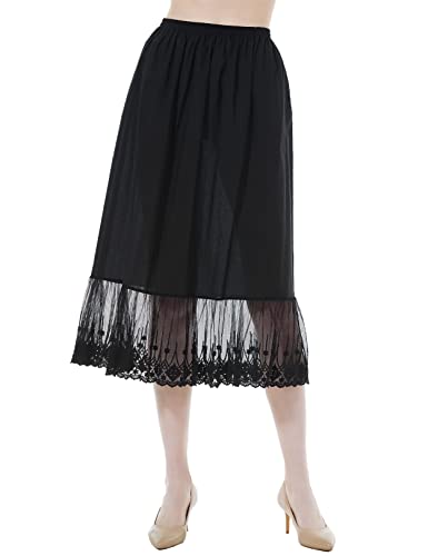BEAUTELICATE Unterrock Damen Baumwolle Lang Unterrock für Kleid mit Spitze für Dirndl Durchsichtige Kleider Antistatisch Petticoat Halbrock (Schwarz - 80cm, L) von BEAUTELICATE