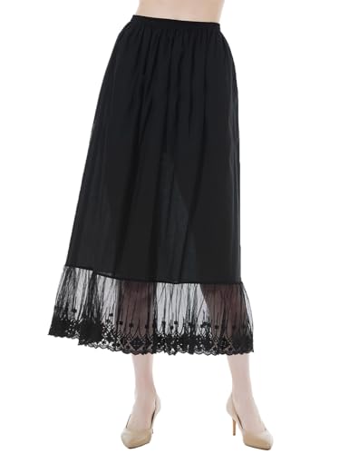 BEAUTELICATE Unterrock Damen Baumwolle Lang Unterrock für Kleid mit Spitze für Dirndl Durchsichtige Kleider Antistatisch Petticoat Halbrock (Schwarz - 80cm, L) von BEAUTELICATE