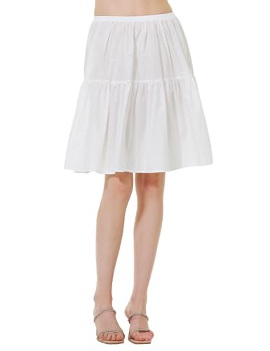 BEAUTELICATE Unterrock Damen Baumwolle Petticoat Unterrock Kurz Lang mit Rüschenrand Unterkleid Halbrock Antistatisch für Dirndl Durchsichtiges Kleid,Elfenbein - 55cm,L von BEAUTELICATE