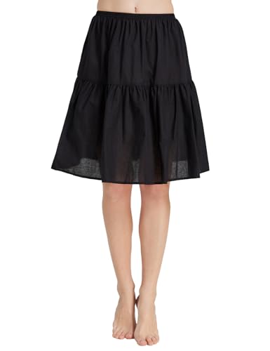 BEAUTELICATE Unterrock Damen Baumwolle Petticoat Unterrock Kurz Lang mit Rüschenrand Unterkleid Halbrock Antistatisch für Dirndl Durchsichtiges Kleid,Schwarz - 55cm,S von BEAUTELICATE