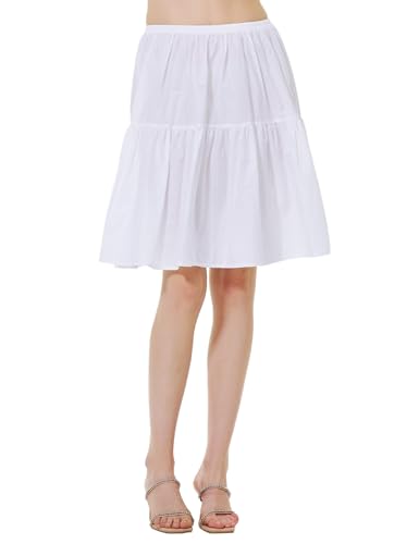 BEAUTELICATE Unterrock Damen Baumwolle Petticoat Unterrock Kurz Lang mit Rüschenrand Unterkleid Halbrock Antistatisch für Dirndl Durchsichtiges Kleid,Weiß - 55cm,L von BEAUTELICATE