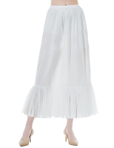 BEAUTELICATE Unterrock Damen Lang 100% Baumwolle Antistatisch Unterröcke für Durchsichtige Kleider Petticoat Halbrock Unterkleid mit Tüll Lace (Elfenbein - Tüllbesatz - 80cm,XXL) von BEAUTELICATE