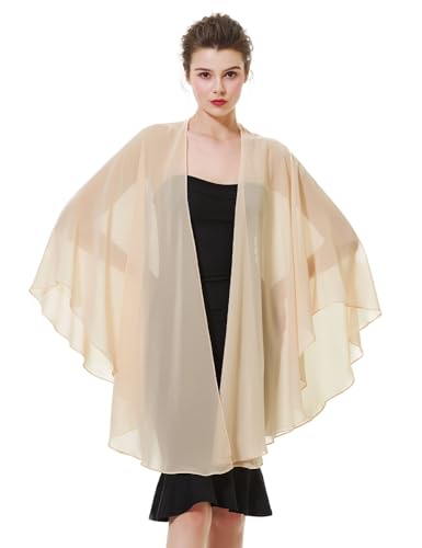 BEAUTELICATE Chiffon Schal Stola Bolero Damen Für Abendkleid Festlich Hochzeit Braut Frühling Sommer Jacke Champagner,Einheitsgröße von BEAUTELICATE