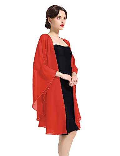 BEAUTELICATE Chiffon Schal Stola Bolero Damen Für Abendkleid Festlich Hochzeit Braut Frühling Sommer Jacke Rot,Einheitsgröße von BEAUTELICATE