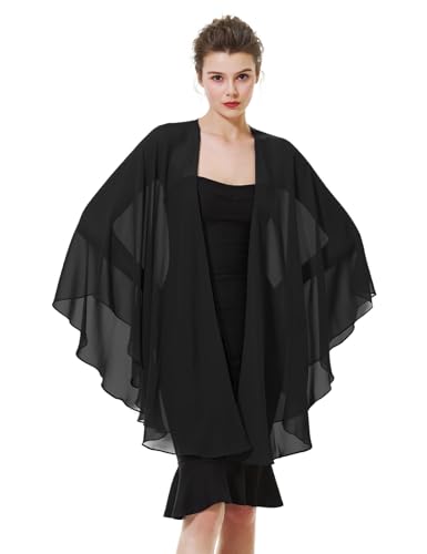 Chiffon Schal Stola Bolero Damen Für Abendkleid Festlich Hochzeit Braut Frühling Sommer Jacke, Schwarz, Einheitsgröße von BEAUTELICATE