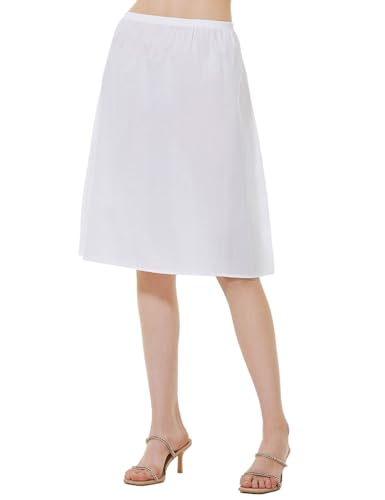 BEAUTELICATE Unterrock Damen 100% Baumwolle Lang Kurz Petticoat Unterrock Halbrock Antistatisch Knielang für Dirndl Durchsichtige Kleide (Weiß - 60cm Länge, L) von BEAUTELICATE