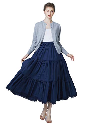 BEAUTELICATE Unterrock Damen Baumwolle Vintage A-Linie Rock Lang Kurz Halbrock mit Spitze Petticoat Unterrock für Dirndl Durchsichtige Kleider,Dunkelblau - 90cm Länge,M von BEAUTELICATE