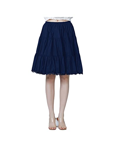 BEAUTELICATE Unterrock Damen 100% Baumwolle Vintage A-Linie Rock Lang Kurz Halbrock mit Spitze Petticoat Unterrock für Dirndl 55CM 75CM 90CM S M L XL XXL (Dunkelblau - 22", S) von BEAUTELICATE