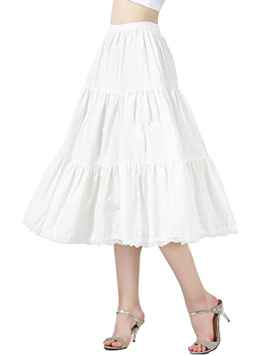 BEAUTELICATE Unterrock Damen Baumwolle Vintage A-Linie Rock Lang Kurz Halbrock mit Spitze Petticoat Unterrock für Dirndl Durchsichtige Kleider,Elfenbein Weiß - 90cm Länge,M von BEAUTELICATE