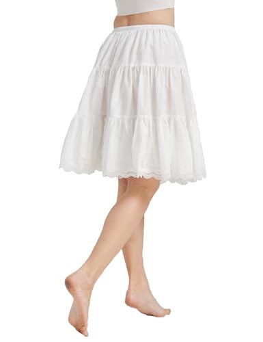 BEAUTELICATE Unterrock Damen Baumwolle Vintage A-Linie Rock Lang Kurz Halbrock mit Spitze Petticoat Unterrock für Dirndl Durchsichtige Kleider,Elfenbein Weiß - 55cm Länge,S von BEAUTELICATE