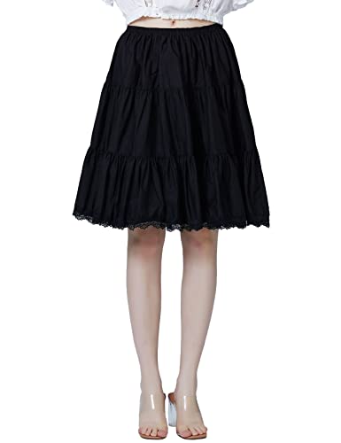 BEAUTELICATE Unterrock Damen Baumwolle Vintage A-Linie Rock Lang Kurz Halbrock mit Spitze Petticoat Unterrock für Dirndl Durchsichtige Kleider,Schwarz - 55cm Länge,L von BEAUTELICATE