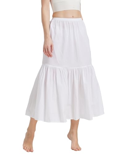 BEAUTELICATE Unterrock Damen Baumwolle Petticoat Unterrock Kurz Lang mit Rüschenrand Unterkleid Halbrock Antistatisch für Dirndl Durchsichtiges Kleid,Elfenbein - 85cm,S von BEAUTELICATE