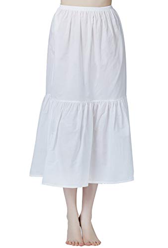 BEAUTELICATE Damen Unterrock 100% Baumwolle mit Rüschenrand Petticoat Crinoline Vintage Kurz Lang Underskirt Antistatisch (Weiß - 85cm, S) von BEAUTELICATE