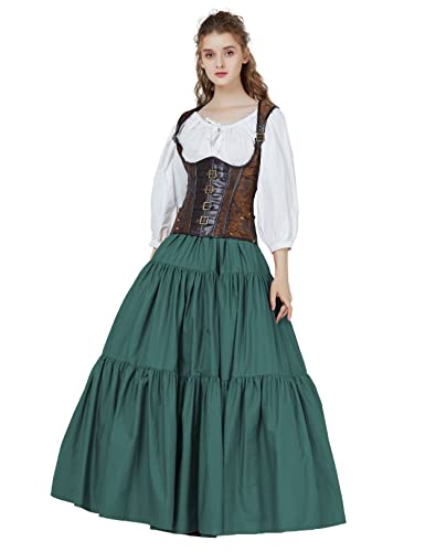 Mittelalterlicher Gypsy Rock Lang Baumwolle Mittelalter LARP Viktorianisches Renaissance Kleidung Karneval Piraten kostüm Boho Sommerrock Grün XL von BEAUTELICATE