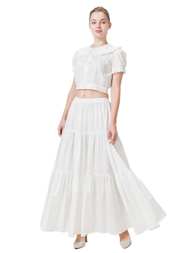 Mittelalterlicher Gypsy Rock Lang Baumwolle Mittelalter LARP Viktorianisches Renaissance Kleidung Karneval Piraten kostüm Boho Sommerrock Rohes Weiß S von BEAUTELICATE