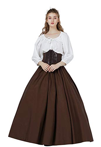 BEAUTELICATE Mittelalter Rock Damen Lang Baumwolle Renaissance Maxirock Langrock Rock Bodenlange für Flamenco Halloween Cosplay Karneval LARP Wikinger Braun - 104cm, XL von BEAUTELICATE