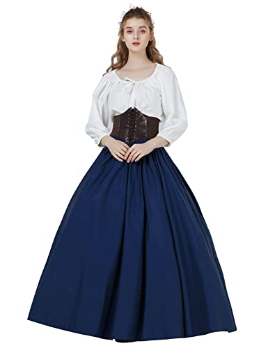 BEAUTELICATE Mittelalterlicher Rock Lang Baumwolle Damen Renaissance Rock Kleidung Viktorianisch Steampunk Halloween Cosplay LARP Big Swing Rock Maxi Langrock Dunkelblauu, L von BEAUTELICATE