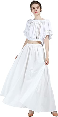 BEAUTELICATE Mittelalter Rock Damen Lang Baumwolle Renaissance Maxirock Langrock Rock Bodenlange für Flamenco Halloween Cosplay Karneval LARP Wikinger Rohes Weiß - 104cm, XL von BEAUTELICATE