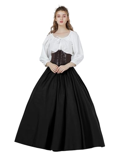 BEAUTELICATE Mittelalter Rock Damen Lang Baumwolle Renaissance Maxirock Langrock Rock Bodenlange für Flamenco Halloween Cosplay Karneval LARP Wikinger Schwarz - 104cm, XL von BEAUTELICATE