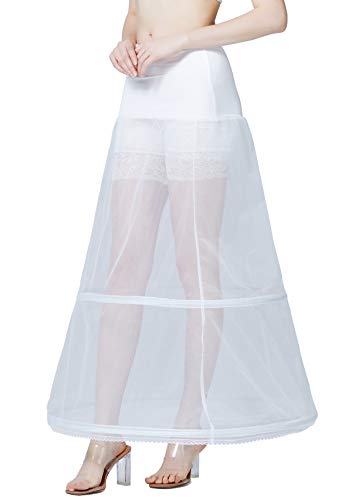 BEAUTELICATE Petticoat Unterröcke Reifrock Damen Lang A-Linie Crinoline Hohe Taille für Brautkleid Abendkleid Hochzeit Rockabilly Weiß (Weiß - 2 Reifen,34-36) von BEAUTELICATE