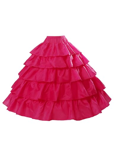 BEAUTELICATE Damen Reifrock Brautkleid Lang A-Linie Petticoat Rockabilly Barock Kleid Unterröcke Krinoline 4 Ringe mit Rüschen fur Hochzeit Karneval Halloween (Rosa, L-XL) von BEAUTELICATE