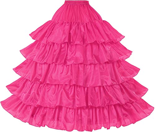 BEAUTELICATE Damen Reifrock Brautkleid Lang A-Linie Petticoat Rockabilly Barock Kleid Unterröcke Krinoline 4 Ringe mit Rüschen fur Hochzeit Karneval Halloween (Rosa, S-M) von BEAUTELICATE