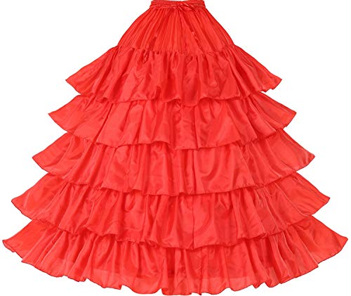 BEAUTELICATE Damen Reifrock Brautkleid Lang A-Linie Petticoat Rockabilly Barock Kleid Unterröcke Krinoline 4 Ringe mit Rüschen fur Hochzeit Karneval Halloween (Rot, L-XL) von BEAUTELICATE