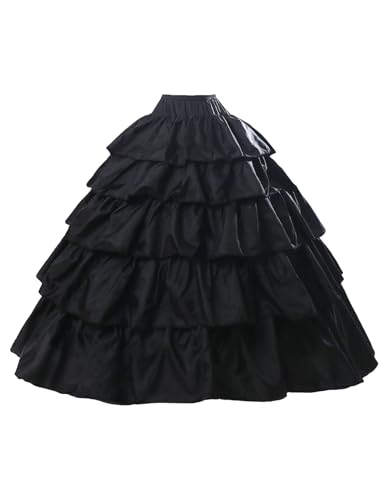 BEAUTELICATE Damen Reifrock Brautkleid Lang A-Linie Petticoat Rockabilly Barock Kleid Unterröcke Krinoline 4 Ringe mit Rüschen fur Hochzeit Karneval Halloween (Schwarz, S-M) von BEAUTELICATE