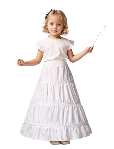 BEAUTELICATE Reifrock Kinder Lang per Princess Kleider Mädchen Petticoat Unterrock Baumwolle A Linie für Blumenmädchen Prinzessinkleid Hochzeitskleider(Style 1- Hell Elfenbein, 7-9 Jahre) von BEAUTELICATE