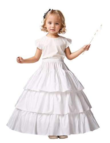 BEAUTELICATE Reifrock Mädchen Unterrock Kinder Petticoat Lang 100% Baumwolle A Linie Krinoline Rock Ivory 2 3 4 Ringe für Blumenmädchen Princess Rock (Style 2- Hell Elfenbein, 1-3 Jahre) von BEAUTELICATE