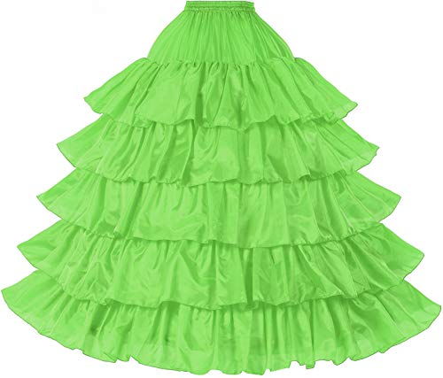 BEAUTELICATE Damen Reifrock Brautkleid Lang A-Linie Petticoat Rockabilly Barock Kleid Unterröcke Krinoline 4 Ringe mit Rüschen fur Hochzeit Karneval Halloween (Grün, S-M) von BEAUTELICATE