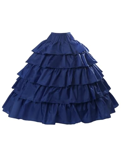 Unterröcke Reifrock Rockabilly Rüschen A Linie Lang Vintage für Hochzeit Brautkleid Schwarz Weiß Rot 5 Schichten 4 Reifen, Königsblau, L-XL von BEAUTELICATE