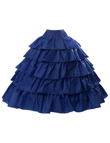 BEAUTELICATE Damen Reifrock Brautkleid Lang A-Linie Petticoat Rockabilly Barock Kleid Unterröcke Krinoline 4 Ringe mit Rüschen fur Hochzeit Karneval Halloween (Königsblau, S-M) von BEAUTELICATE