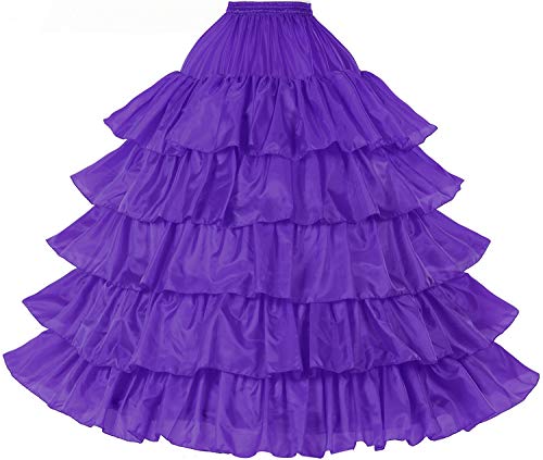 BEAUTELICATE Damen Reifrock Brautkleid Lang A-Linie Petticoat Rockabilly Barock Kleid Unterröcke Krinoline 4 Ringe mit Rüschen fur Hochzeit Karneval Halloween (Violett,S-M) von BEAUTELICATE