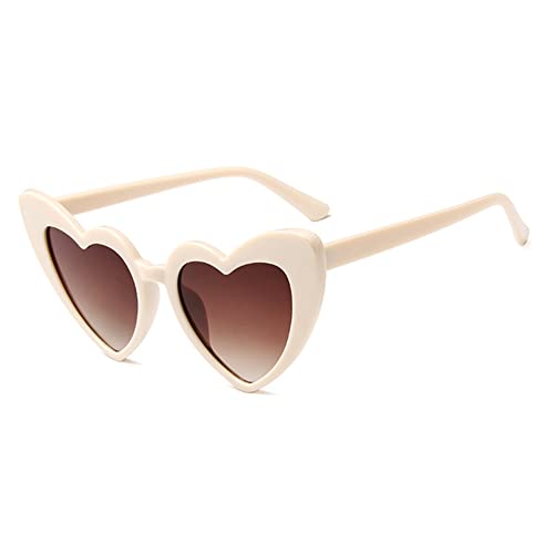 BEAUTYBIGBANG Herz Sonnenbrille Herzbrille Vintage Herzen Sonnenbrillen Retro Süße Hippie-Stil Bunte Brillen Valentinstag Party Carnival Mode Heart Sunglasses für Damen Herren Mädchen (Beige) von BEAUTYBIGBANG