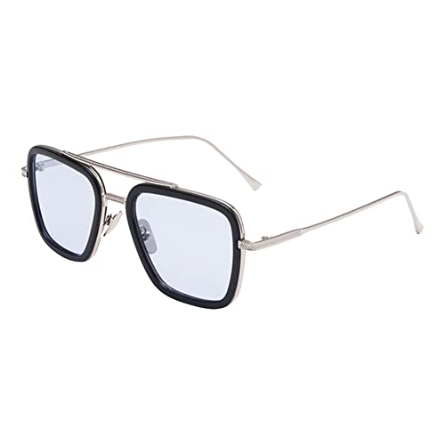 BEAUTYBIGBANG Retro Sonnenbrille Tony Stark Brillen Quadratische Metallrahmen für Männer Frauen Klassiker Sonnenbrille Piloten Gold Schrittweise Linsen (Blau (Linse)) von BEAUTYBIGBANG