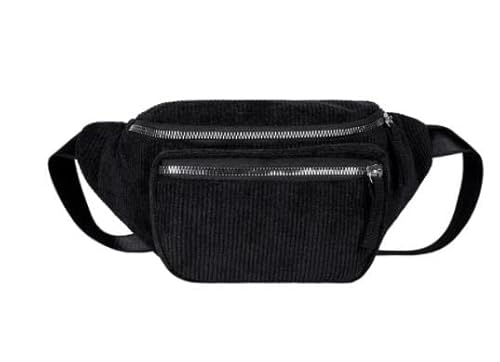 Bauchtasche Damen & Herren Cord Brusttasche Gürteltasche Mit Reißverschluss Mode Schulter Messenger Bags Mit Flexiblem Gurt & Schnellfach auf Rückseite Handytasche Fanny Geschenk Für Frauen (Schwarz) von BEAUTYBIGBANG