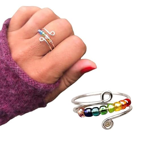 Regenbogen Perlen Zappel Ring Anti Anxiety Rainbow Bead Fingertip Ring zu meiner Tochter vertreibe Ihre Angst Öffnung verstellbar Bunte Perlen Spinning-Angst-Ring Schmuck Geschenk für Mädchen von BEAUTYBIGBANG