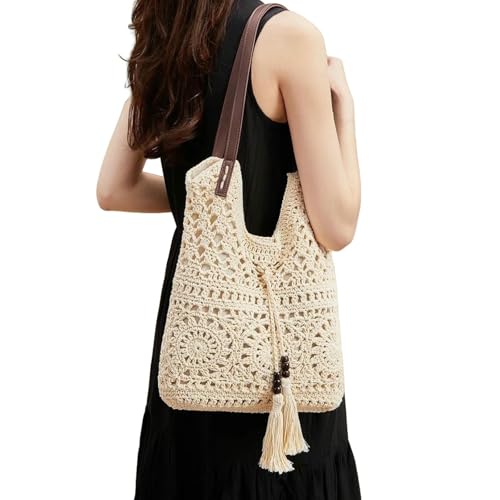 BEAUTYC Bags For Women Single Schulter Stroh Gewebte Tasche, Hohle Gestrickte Gewebte Tasche, Lässige Strandtasche, Modische Damentasche BEAUTYC Bags For Women Single Schulter Stroh Gewebte Tasche, Hohle Gestrickte Gewebte Tasche, Lässige Strandtasche, Modische Damentasche von BEAUTYC