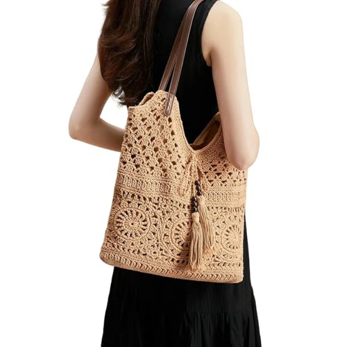 BEAUTYC Bags For Women Single Schulter Stroh Gewebte Tasche, Hohle Gestrickte Gewebte Tasche, Lässige Strandtasche, Modische Damentasche von BEAUTYC