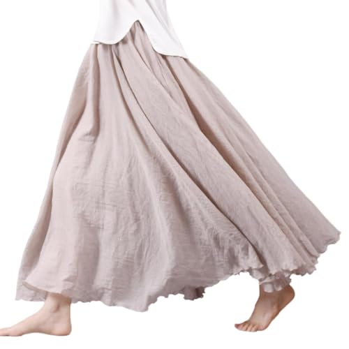 BEAUTYLAST Böhmischer Baumwoll-Leinenrock für Damen, elastische Taille, lang, fließend, lässig, Maxirock für Sommer, Strand, Urlaub, beige, 85CM-Length BEAUTYLAST Böhmischer Baumwoll-Leinenrock für Damen, elastische Taille, lang, fließend, lässig, Maxirock für Sommer, Strand, Urlaub, beige, 85CM-Length von BEAUTYLAST