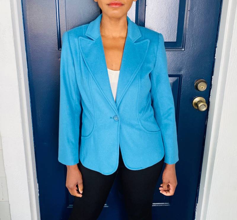 80Er Elliott Lauren Cerulean Blau Wolle Kaschmir Blend Blazer von BEAUTYTOAST