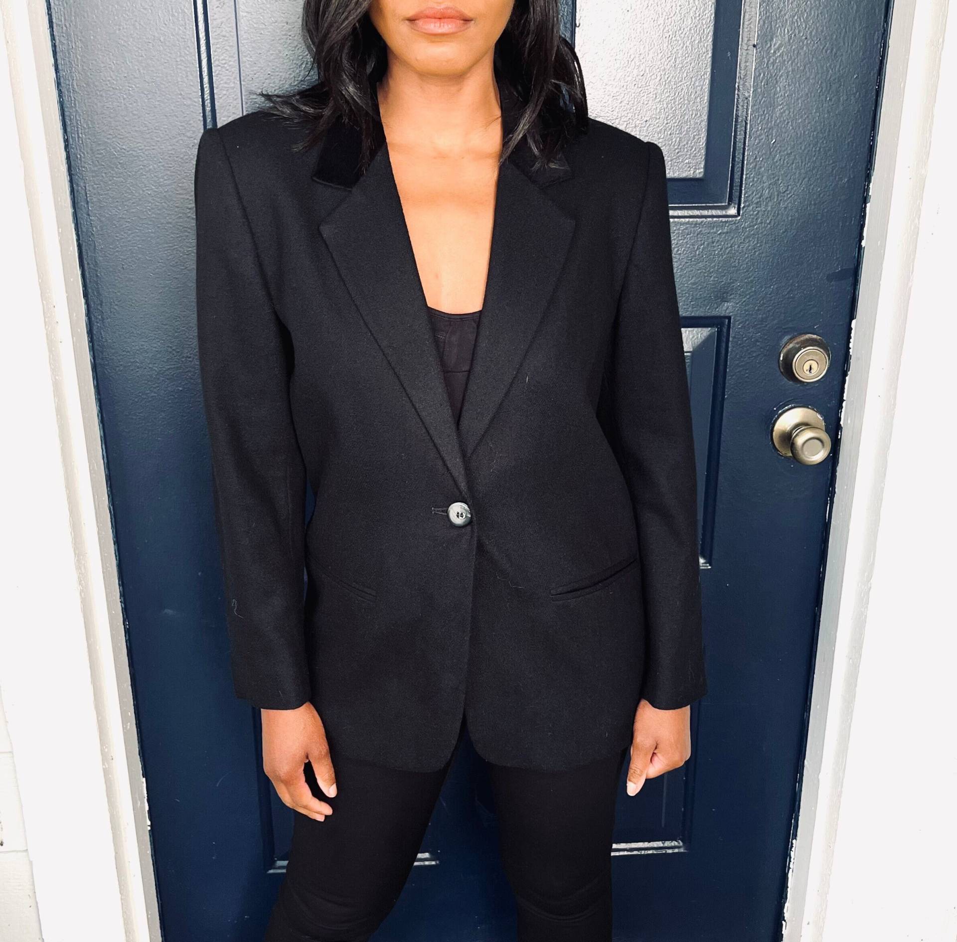 90Er Sag Harbor Schwarze Wolle Samt Borte Blazer von BEAUTYTOAST