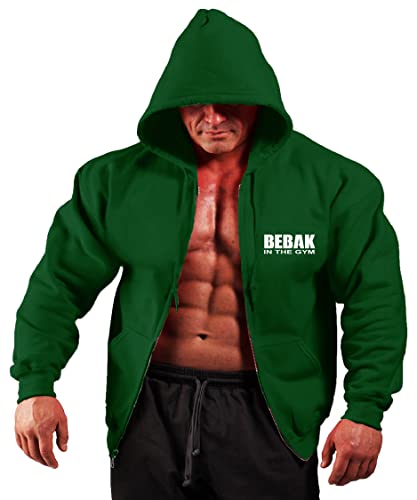 BEBAK Herren Gym Hoodie | Reißverschluss Pullover Hoodie Kleidung für Herren Bodybuilding Top Arnold inspiriertes Sweatshirt T Shirt S M L XL 2XL 3XL 4XL 5X, waldgrün, XL von BEBAK ACTIVE