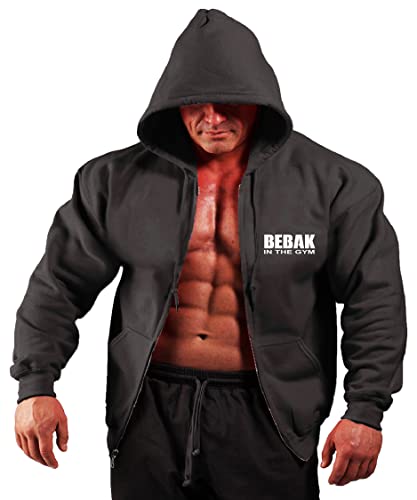 BEBAK Herren Gym Hoodie | Reißverschluss Pullover Hoody Kleidung für Männer Bodybuilding Top Arnold Schwarzenegger Inspiriert Sweatshirt T Shirt S M L XL 2XL 3XL 4XL 5X, Schwarz , XXXXL von BEBAK ACTIVE