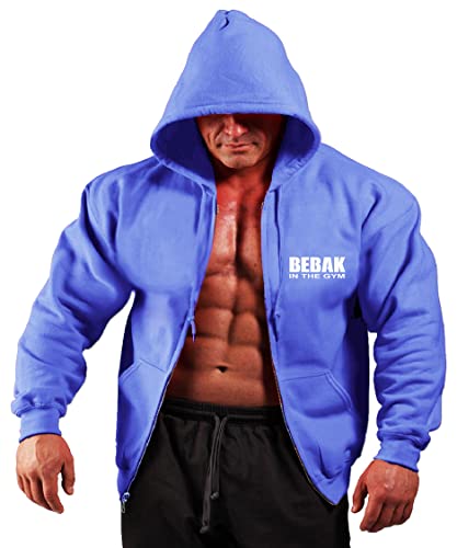 BEBAK Herren Gym Hoodie | Reißverschluss Pullover Hoody Kleidung für Männer Bodybuilding Top Arnold Inspiriert Sweatshirt T Shirt S M L XL 2XL 3XL 4XL 5X, Königsblau meliert, XXXL von BEBAK ACTIVE