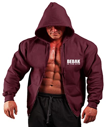 BEBAK Herren Gym Hoodie | Reißverschluss Pullover Hoody Kleidung für Männer Bodybuilding Top Arnold Inspiriert Sweatshirt T Shirt S M L XL 2XL 3XL 4XL 5X, para Kastanienbraun, XXL von BEBAK ACTIVE