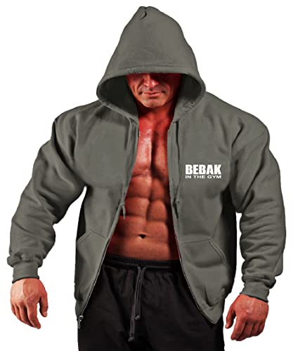 BEBAK Herren Gym Hoodie | Reißverschluss Pullover Hoody Kleidung für Männer Bodybuilding Top Arnold Inspiriert Sweatshirt T Shirt S M L XL 2XL 3XL 4XL 5X, anthrazit, XXXXL von BEBAK ACTIVE